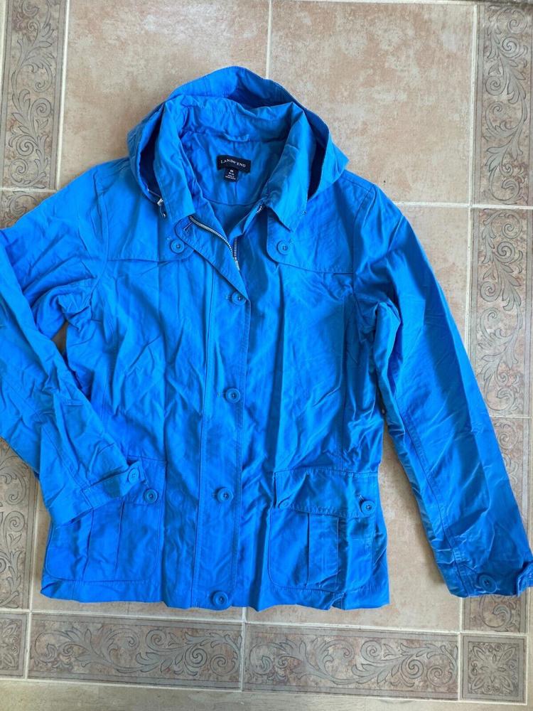 Lands' End Blue Nylon Rain Jacket Buttons and zipper Women size M / 10 - 12